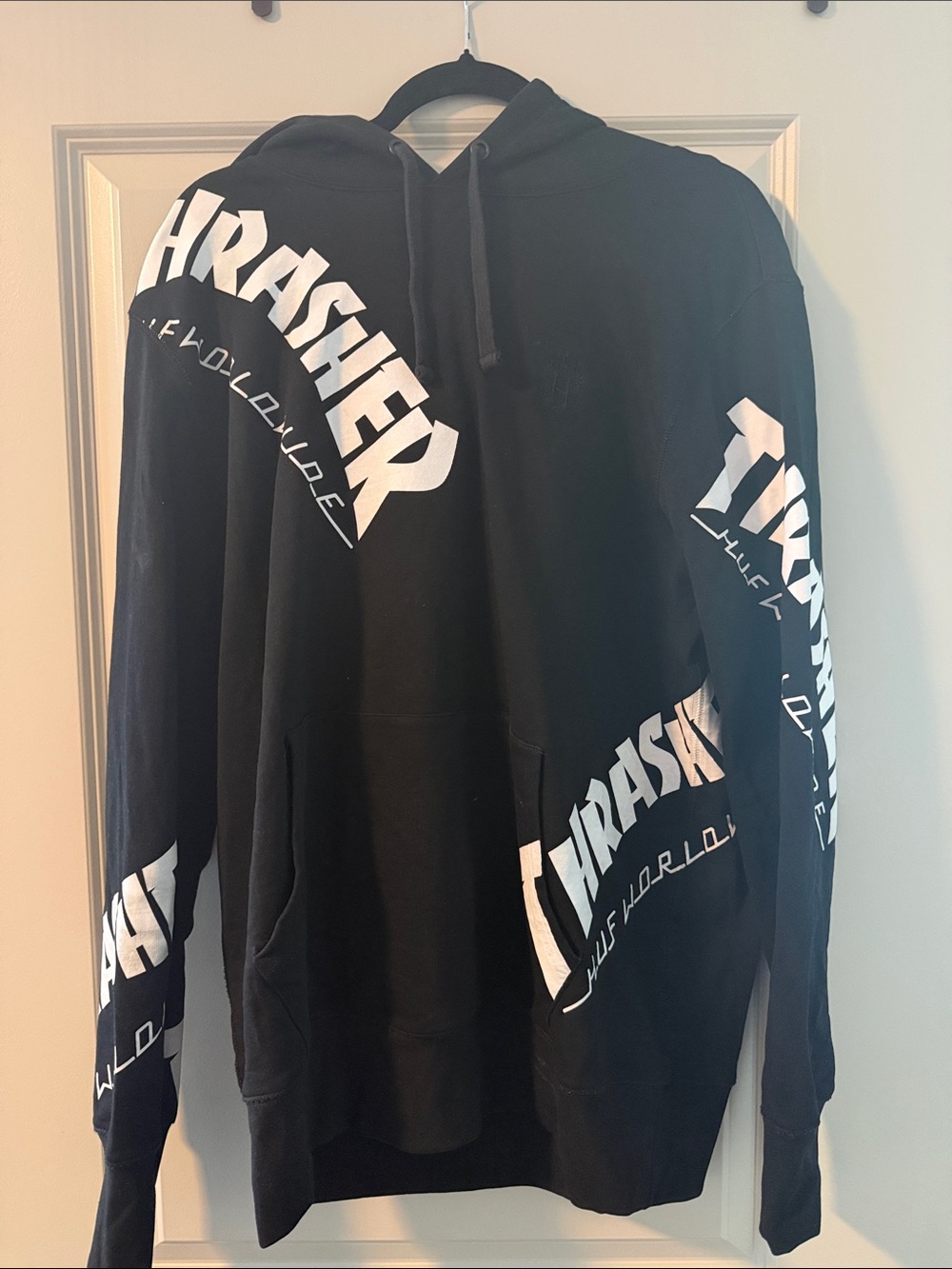 Thrasher Black Pullover Hoodie with White Graphic Logos